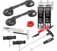 TECPO Kit de montage pour pare-brise de voiture, outils de réparation de verre, 2 ventouses doubles, 2 adhésifs Quickly-Safe, 290 ml de polymère MS sans primer, avec technologie de mastic adhésif