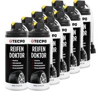 TECPO Lot de 10 bombes de mastic pour pneus de voiture - 400 ml - Kit de réparation de pneus de voiture - Rapide et sûr - Sans montage des pneus - Aide à la crevaison pour voiture, moto, vélo