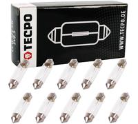 TECPO Lot de 10 feux de plaque d'immatriculation 38 mm, 12 V, 5 W, culot CW5, navette pour éclairage intérieur et plaque d'immatriculation, conforme à la StVO, qualité robuste avec des performances