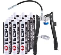 TECPO Lot de 12 graisses universelles multi-usages 500 g avec cartouches à deux mains, pistolet à graisse avec filetage et tuyau blindé, version pistolet à cartouche, pistolet à graisse