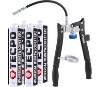 TECPO Lot de 4 cartouches de graisse universelles multi-usages 500 g avec cartouches à deux mains, pistolet à graisse avec filetage et tuyau blindé, version pistolet à cartouche, pistolet à graisse