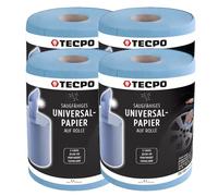 TECPO Lot de 4 rouleaux de papier de 300 feuilles - 23 x 30 cm - 2 couches perforées - Rouleau de papier recyclé bleu - Rouleau de nettoyage absorbant - Convient pour l'industrie, l'atelier, le