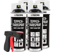 TECPO Lot de 4 sprays de peinture pour tapis - 400 ml - Noir - Avec pistolet de pulvérisation - Pour tapis de voiture, tapis de sol, ciel de toit, tissu, caoutchouc, plastique, intérieur