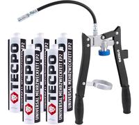TECPO Lot de 5 graisses universelles multi-usages 500 g avec cartouches à deux mains, pistolet à graisse avec filetage et tuyau blindé, version pistolet à cartouche
