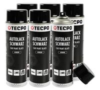 TECPO Lot de 6 bombes de peinture noir brillant pour voiture - 500 ml - Noir rallye - Spray de peinture avec haut pouvoir couvrant - Pour l'intérieur et l'extérieur