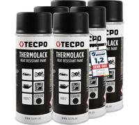 TECPO Lot de 6 bombes de peinture thermique en spray pour pot d'échappement de voiture, 400 ml, pour four, étrier de frein, résistant à la chaleur jusqu'à 800 °C, séchage rapide, noir mat, protège le