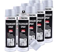 TECPO Lot de 8 sprays argentés pour jantes - 500 ml - Séchage rapide - À base d'acrylique - Pour réparation d'acier et de métal léger