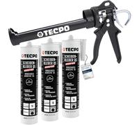 TECPO MS-Polymer Lot de 3 tubes de colle pour disque 290 ml avec cartouches à deux mains, pistolet à graisse avec filetage et tuyau blindé, version pistolet à cartouche, pistolet à graisse