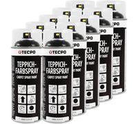 TECPO Spray de peinture pour tapis, 10 x 400 ml, peinture textile noire, spray pour tapis, tapis de voiture, tapis de sol, tissu, caoutchouc, plastique, traitement intérieur
