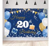 Tecreo 20e anniversaire décoration garçon fille, bannière bleue, 150 x 90 cm, vinyle, intérieur/extérieur, anniversaire, décoration murale