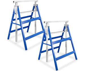 tectake® 2 Tréteaux télescopiques pliables, Treteaux 68,5 x 56,5 x 79,5 cm, Treteaux reglables en acier, 7 réglages en hauteur, Charge max. 220 kg par Tréteau, Etabli pliant, Chevalet de sciage, Bleu