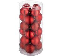 BOULE DE NOEL - TECTAKE - Lot de 24 boules de Noël Surface mate brillante ou pailletée en Plastique résistant - Rouge
