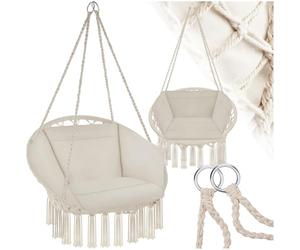 tectake 800708 Fauteuil Suspendu Relax Design de Jardin en Coton, 1 Place, Intérieur et extérieur, Coussins Confortables Inclus - Couleur au Choix - (Beige | no. 403205)