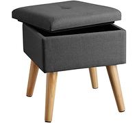 TecTake 800838 Tabouret avec espace de rangement, charge jusqu'à 300 kg, assise rembourrée, couvercle amovible, compartiment de rangement pratique, pieds en bois, tabouret aspect lin (gris foncé)