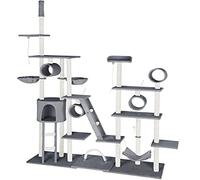 TecTake 800918 Arbre à Chat Griffoir géant XXL Hauteur 261 cm 4 Tunnels 1 Hamac 2 Niches - Diverses Couleurs (Gris)
