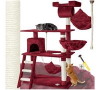 tectake® Arbre à Chat 141 cm, avec Griffoir et Plateforme d'escalade, Niche | Corde en Sisal, Couchette, Plateforme de Vue, Tunnel de Jeu, Hamac, Cabane à chat, Système Anti-bascule, 105x60x141 cm, Rouge