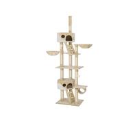 TECTAKE Arbre à chat 243 à 260 cm avec griffoir et plateforme d'escalade beige/blanc