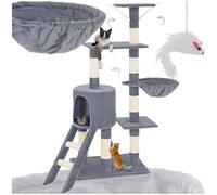 tectake® Arbre à Chat Griffoir 144cm, Maison Chat Interieur Jeux félin Appartement avec Grattoir Rampe pour Chats Couchage Chats Hamac, Echelle et Lit pour félins, Souris de Jeu