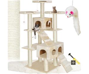 tectake® Arbre à Chat Griffoir 186cm, 2X Maison Chat Interieur Jeux Appartement avec Grattoir Rampe pour Chats Couchage 2X Echelle Lit, Souris de Jeu