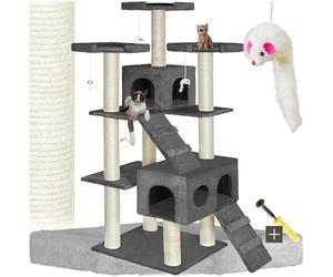 tectake® Arbre à Chat Griffoir 186cm, 2X Maison Interieur Jeux Appartement avec Grattoir Rampe Couchage 2X Echelle Lit, Souris de Jeu
