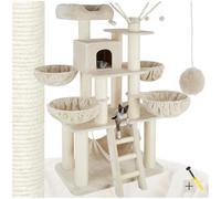 tectake® Arbre à Chat Griffoir pour Chat en sisal 195cm, Maison Chat Interieur Jeux Chat Appartement avec Grattoir Chat Couchage Chat Hamac Chat Echelle Chat Lit pour Chat Panier Chat