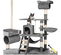 tectake® Arbre à Chat Griffoir pour Chats 141cm, Maison Chat Interieur avec Grattoir Rampe Couchage Hamac Tunnel Echelle Lit pour Chats