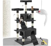 tectake® Arbre à Chat Griffoir pour Chats en sisal H170 cm, Jeux Chat Appartement Accessoire Grattoir Niche Couchage Panier Lit pour Chats Jeu à Souris Echelle