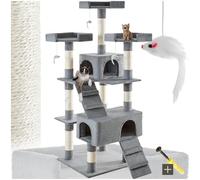 tectake® Arbre à Chat Griffoir pour Chats en sisal H170 cm, Jeux Chat Appartement Accessoire Grattoir Niche Couchage Panier Lit pour Chats Jeu à Souris Echelle