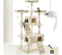 tectake® Arbre à Chat Griffoir pour Chats en sisal H170 cm, Jeux Chat Appartement Accessoire Grattoir Niche Couchage Panier Lit pour Chats Jeu à Souris Echelle