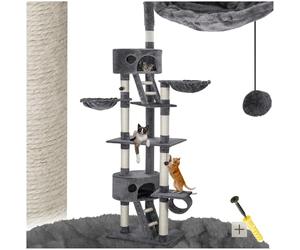 Tectake® Arbre à Chat XXL Griffoir en Sisal 243-260 cm - Maison Intérieure avec Grattoir, Couchage, Hamac, Échelle et Panier pour Chat