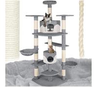Arbre à chat - TECTAKE - Mobilier pour chat FIPPI 201 cm de hauteur avec griffoir, hamacs et cordellete - Blanc/Gris