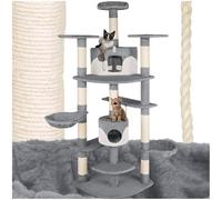 TecTake® Arbre à Chat XXL Griffoir pour Chat en sisal H204 cm, Maison Niche Jeux Chats Appartement Accessoire Chats avec Grattoir Couchage Hamac Panier - Gris/Blanc