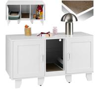 tectake® Armoire 2en1 Meuble Toilette pour Chat Meuble de Rangement pour litière Chat avec 2 Portes & Tapis à griffer, idéal pour Rangement Nourriture pour Chats, Maison, entrée, Couloir, Salon