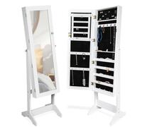 TecTake® Armoire à bijoux avec Miroir intégré, 147 x 45 x 37 cm, Miroir sur pied, Armoire Chambre Dressing Porte Bijoux Femme Collier Boucles d'oreille Bague Meuble Chambre Coffret bijou, Blanc