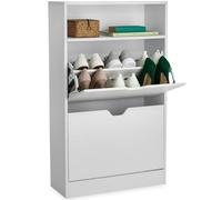 tectake® Armoire à Chaussures avec 2 Compartiments rabattables jusqu'à 12 Paires, 60x24x102cm Grande Ouverture Protection Anti-basculement Etagère Peu encombrante Rangement Meuble Entrée - Blanc