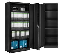 TecTake Armoire de Bureau métallique 90 x 40 x 180 cm avec Serrure avec 5 Compartiments pour Classeur Rangement Documents Industriel Meuble 2 Portes, 4 Étagères Réglables en Hauteur