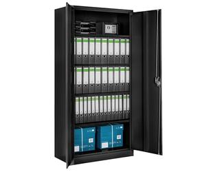 tectake Armoire de Bureau métallique 90 x 40 x 180 cm avec Serrure avec 5 Compartiments pour Classeur Rangement Documents Industriel Meuble 2 Portes, 4 Étagères Réglables en Hauteur