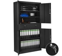 TecTake Armoire de Rangement Metal Armoire de Bureau avec Serrure 4 Portes battantes et 2 tiroirs verrouillables pour Rangement Dossier, 80 x 40 x 180 cm - Noir