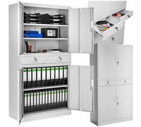 TecTake Armoire de Rangement Metal Armoire de Bureau avec Serrure 4 Portes battantes et 2 tiroirs verrouillables pour Rangement Dossier, 80 x 40 x 180 cm - Gris Clair