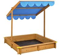 Tectake Bac à Sable en Bois pour Enfants Extérieur avec Couvercle Toit Réglable en Hauteur - Diverses Couleurs (Bleu)