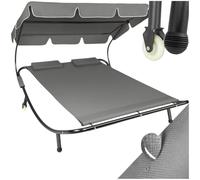 tectake® Bain de Soleil Jardin Exterieur Inclinable 2 Places avec Pare-Soleil Cadre en Acier 2 Coussins Inclus Chaise Longue Transat de Plage Relax Jardin Sun Lounger -Noir/Gris
