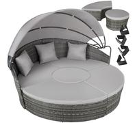 tectake® Bain de soleil Salon de jardin exterieur Modulable en Résine tressée avec Pare Soleil Pliable, Coussins Inclus, Chaise longue Relax Mobilier de Jardin pour Amenagement Balcon Terrasse Veranda