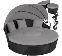 tectake® Bain de soleil Salon de jardin exterieur Modulable en Résine tressée avec Pare Soleil Pliable, Coussins Inclus, Chaise longue Relax Mobilier de Jardin pour Amenagement Balcon Terrasse Veranda