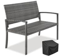 tectake® Banc de Jardin en Polyrotin, 2 Places, résistant aux Intempéries | 125 x 62,5 x 90 cm, housse de protection incluse, capacité max. 250 kg, Accoudoirs & dossier haut, Acier thermolaqué, gris