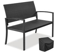 tectake® Banc de Jardin en Polyrotin, 2 Places, résistant aux Intempéries | 125 x 62,5 x 90 cm, housse de protection incluse, capacité max. 250 kg, Accoudoirs & dossier haut, Acier thermolaqué, noir