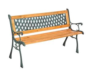 tectake® Banc de Jardin Solide en Bois Naturel laqué et Fer Forgé, Banquette de Jardin Résistant aux intempéries, Mobilier pour Amenagement Balcon Terrasse Veranda Pergola