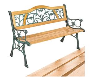 tectake® Banc de Jardin Solide en Bois Naturel laqué et Fer Forgé, Banquette de Jardin Résistant aux intempéries, Mobilier de Jardin pour Amenagement Balcon Terrasse Veranda Pergola