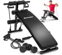 tectake® Banc de musculation pour Abdominaux, 6 niveaux de hauteur réglables, 2 haltères et 2 cordes d’entraînement inclus, Banc abdominaux Sport Musculation maison Fitness Muscu Abdos Home gym