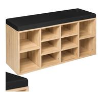 tectake® Banc de rangement pour chaussures d'entrée, 103,5 x 48 x 30 cm, porte-chaussures avec coussin, meuble d'entrée, rangement à chaussures, armoire à chaussures, coffre - chêne/noir