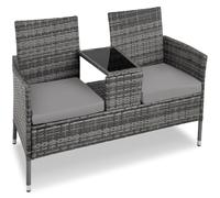 tectake® Banc d'extérieur avec Table intégrée, 133x63x84 cm, Ensemble de Salon de Jardin, Terrasse, Balcon, Résistant aux intempéries, Coussin d'assise 6 cm, Mobilier de Jardin en Rotin 2 Personnes